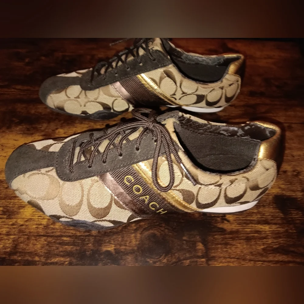 Coach Vintage Brown Tan Signature C Patterned Sneakers Tennis Shoes Trainers